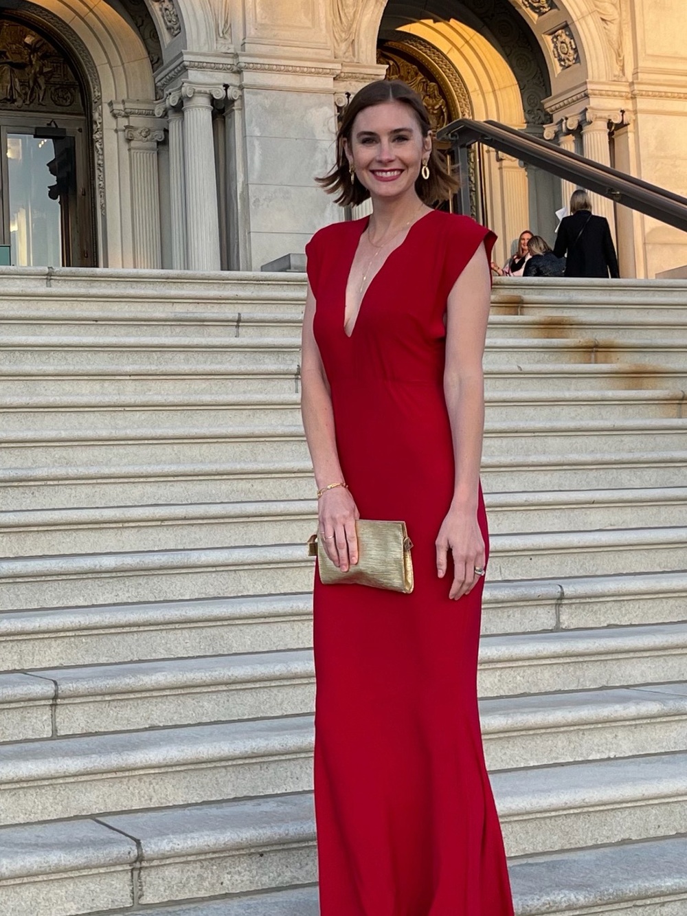 Norma Kamali Red Deep V Maxi Dress